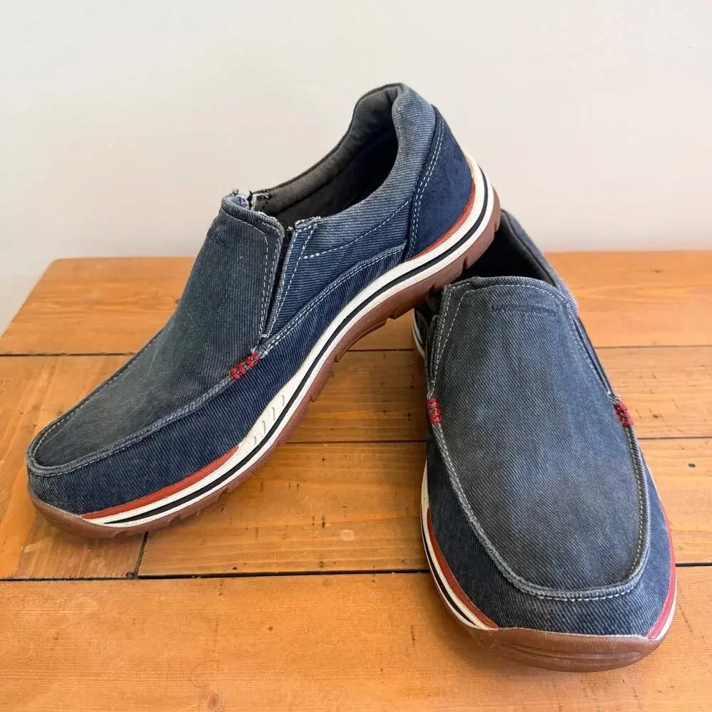 Skechers Relaxed Fit Men's 9.5 Extra Wide Slip On Loafers Canvas Canvas Shoes